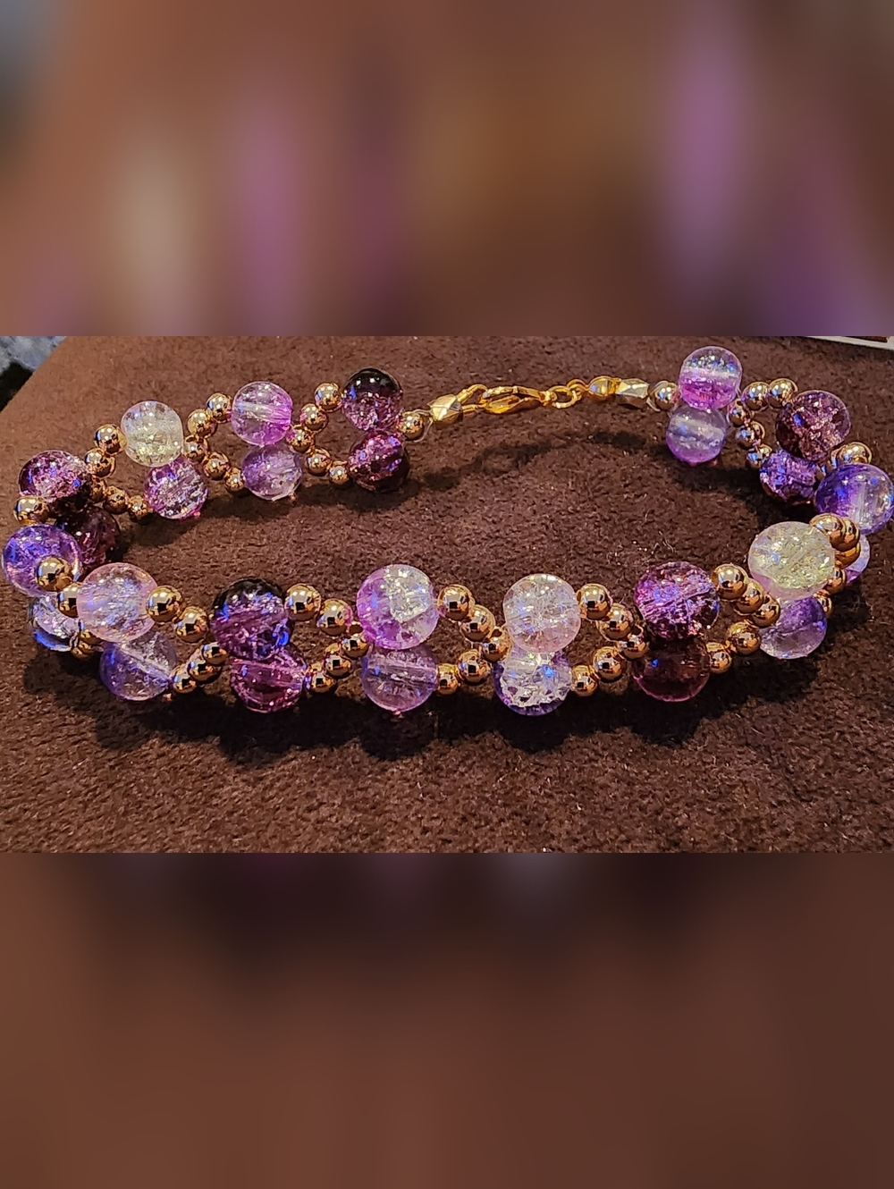 Purple and Clear Beaded Gold-Tone Bracelet - Women Jewelry